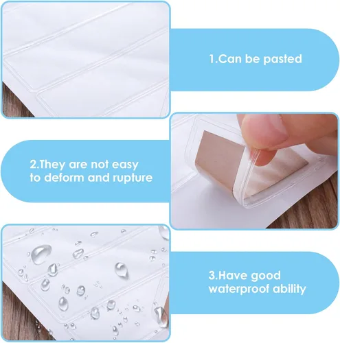 Vista 3 de Thinp 120 bolsillos autoadhesivos, etiquetas transparentes para carpetas de archivos de 1 x 3 pulgadas, bolsillos adhesivos transparentes con parte
