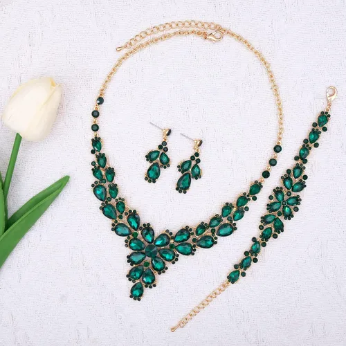 Vista 3 de Elegante collar nupcial pendiente pulsera conjuntos de cristal austriaco boda baile de graduación joyería conjuntos para novia dama de honor mujeres