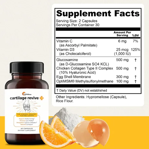 Vista 2 de UpWellness Cartilage Revive + Suplemento de apoyo articular para hombres y mujeres con colágeno tipo II para articulaciones – Sulfato