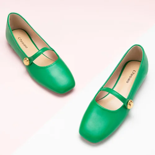 Vista 2 de C.Paravano Zapatos Mary Jane para mujer Zapatos planos para mujer Zapatos planos de punta cuadrada para mujer Cuero Mary Jane