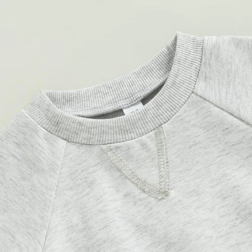 Vista 5 de Conjunto de traje de verano para bebé niño pequeño, manga corta, cuello redondo, letras impresas, lindo traje de verano, conjunto de 2 piezas