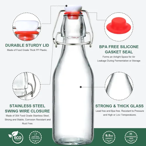 Vista 3 de Paquete de 8 botellas de vidrio con tapa abatible de 8.5 onzas, botellas