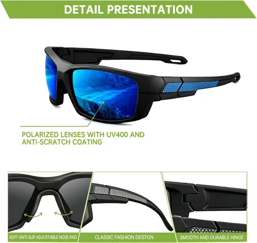 Vista 3 de Lentes de sol deportivos polarizados para hombre, envolventes UV400, para correr, pescar, ciclismo y conducir, TR90