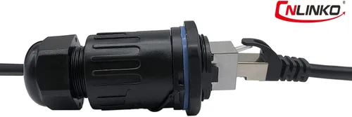Vista 5 de CERRXIAN RJ45 Femle a hembra Acoplador Montaje en panel Conector impermeable Combo con tapa (negro)