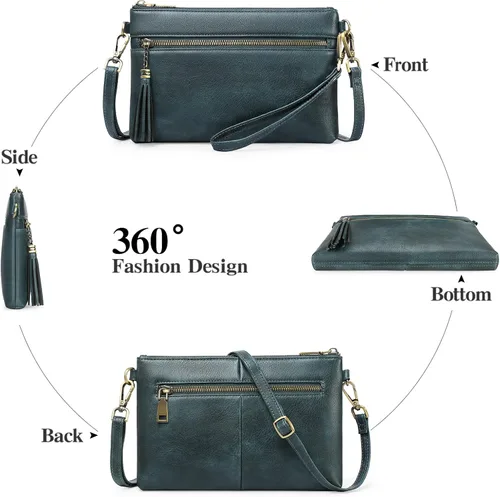 Vista 5 de GAEKEAO Bolso cruzado para mujer, pequeño bolso de hombro de cuero auténtico, bolso cruzado con cremallera superior de muñeca