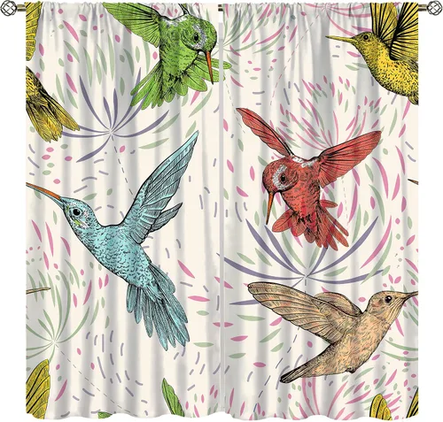 Vista 18 de Cortinas opacas de flores de colibrí, para dormitorio y sala de estar, diseño estético rústico y moderno, juego de 2 paneles, 42 x 45 pulgadas
