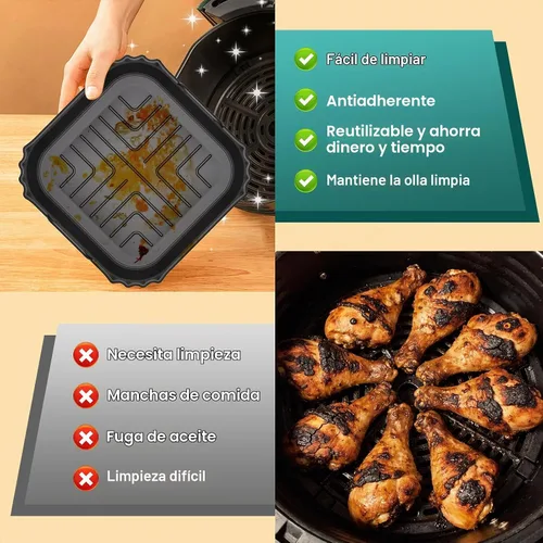 Vista 5 de Plegable 9 pulgadas Air Fryer Silicone Liners para Ninja AF141 5QT AF181 Negro