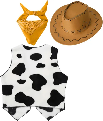 Vista 2 de FEESHOW Chaleco de vaquero occidental de Halloween para niños, disfraz de cosplay con estampado de vaca