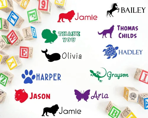 Vista 2 de Más de 50 imágenes para elegir: sello de nombre personalizado para adultos y niños. Sello de nombre autoentintado. ¡Cambia tu fuente también! Sello