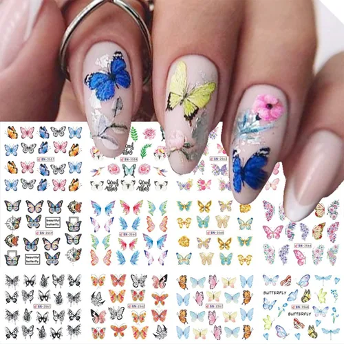 Vista 7 de SINSEN Calcomanías de arte de uñas de mariposa, mariposas coloridas de primavera y verano, bonitas decoraciones de arte de uñas para mujeres