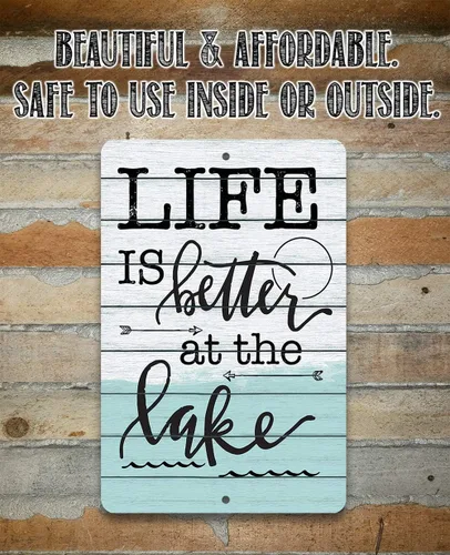 Vista 3 de Letrero de metal - Life Is Better at The Lake - Letrero de metal duradero - Uso en interiores y exteriores - Gran decoración de casa del lago