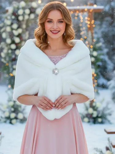 Vista 48 de Aukmla Bufanda de piel de boda para mujer con broche de diamantes de imitación para novia y damas de honor