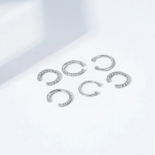 Vista 5 de Tienda Essentials Juego de 3 aretes de plata de ley chapada en oro de 14 quilates o rodio