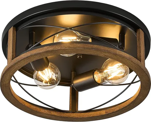 Vista 9 de Luces de granja, lámpara de techo industrial negra de montaje empotrado, lámpara de techo para pasillo, dormitorio, cocina, entrada, 2 luces