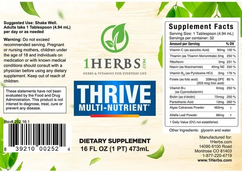 Vista 2 de Thrive - Suplemento multivitamínico líquido multivitamínico – Complejo de vitamina B 8 en 1 de alta potencia, vitaminas y minerales líquidos