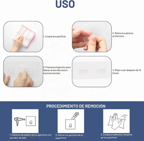 Vista 9 de Paquete de 8 ganchos adhesivos de repuesto para carrito de ducha de baño