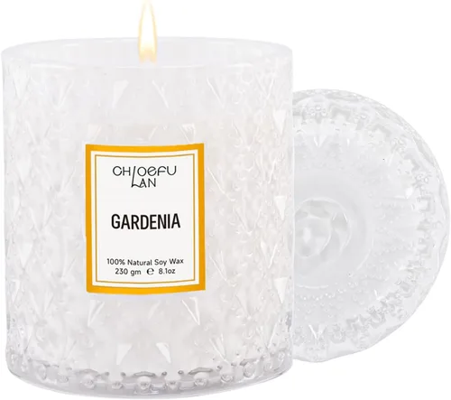 Vista 16 de Chloefu LAN Vela Perfumada Premium con Aroma a Gardenia para Hombres y Mujeres, Altamente Perfumada, 7.1 onzas 45 Horas de Larga Duración, Velas