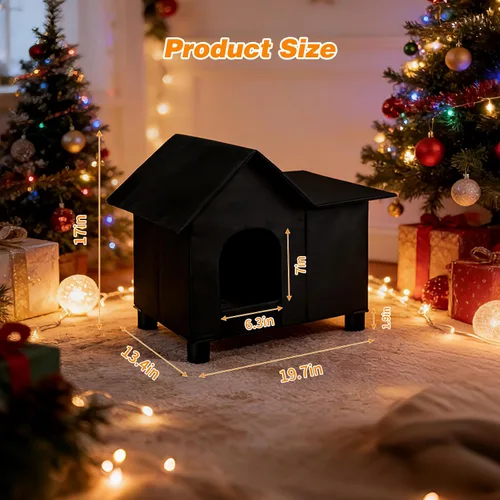 Vista 2 de Casa grande con calefacción para gatos para exteriores, casa elevada para gatos climatizada al aire libre, resistente a la intemperie, refugio