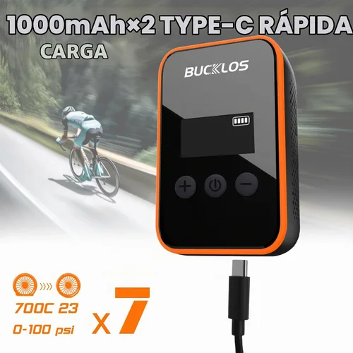 Vista 7 de BUCKLOS Mini bomba de bicicleta eléctrica portátil con manómetro máximo