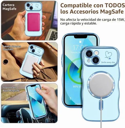 Vista 5 de LCHULLE - Funda magnética para iPhone 13 para mujeres y niñas, con forma ondulada, color azul bebé