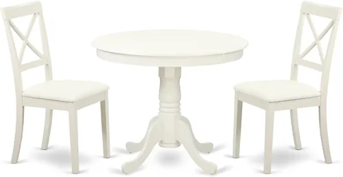 Vista 11 de East West Furniture ANBO3-CAP-C Juego de mesa de cocina de 3 piezas para espacios pequeños contiene una mesa de comedor redonda con pedestal y 2