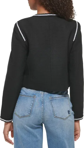 Vista 4 de Karl Lagerfeld Paris Chaqueta deportiva de tweed de manga larga para mujer