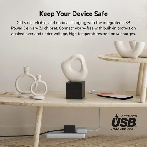 Vista 4 de Belkin Bloque de cargador USB C de 20 W, USB-C PD, PPS carga súper rápida - Samsung Galaxy S25, Apple iPhone 17, Air, Pro, Pro Max, iPad, AirPods