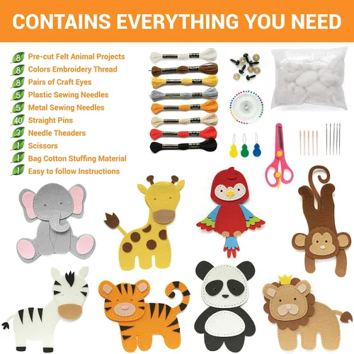 Vista 2 de Craftorama Kit de costura para niños, divertido y educativo juego de manualidades de animales para niños y niñas de 7 a 12 años, kit de manualidades