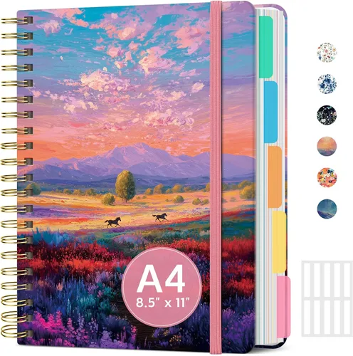 Vista 11 de Cuadernos grandes de espiral rayados para el trabajo con divisores y pestañas extraíbles, 8.5 x 11 pulgadas, bonito cuaderno de tapa dura de 5