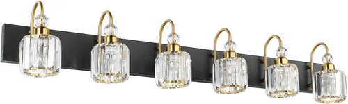 Vista 18 de Ralbay Modernas luces LED de cristal para tocador de baño, 3 luces de acero inoxidable, luces de tocador de cristal sobre el espejo, accesorios