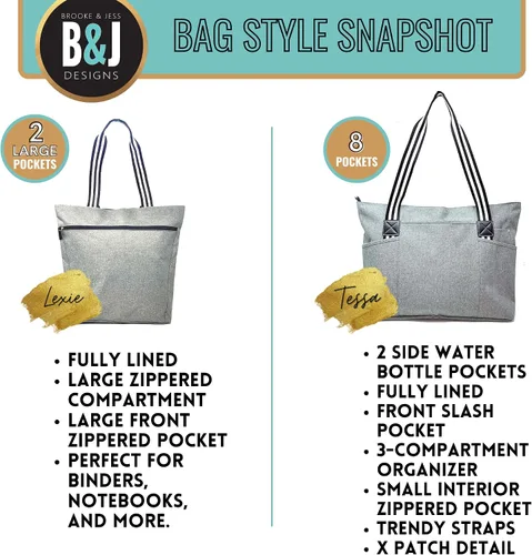 Vista 7 de Brooke & Jess Designs Bolso de mano para la abuela – Bolso de lona resistente con cremallera y bolsillo interior para la abuela para uso diario