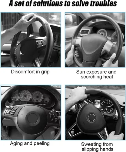 Vista 5 de Mandark Funda para volante de automóvil, de piel de microfibra antideslizante de 15 pulgadas, protector de volante de vehículo, accesorios