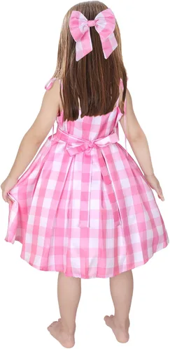 Vista 7 de Vestido de disfraz rosa para niñas, vestidos de cosplay de películas calientes, trajes para niños, disfraz de fiesta de Halloween