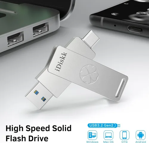 Vista 7 de iDiskk Unidad flash de 128 GB y 500 MB/s Photo Stick para USB C iPad/iPhone/MacBook, portátiles, teléfonos Android, fotos y videos de copia