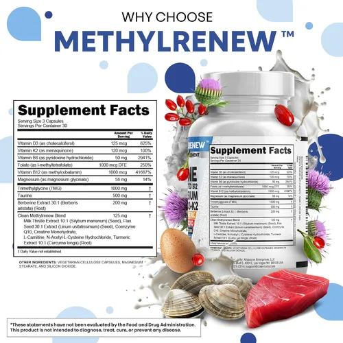 Vista 5 de Clean Nutra TMG Supplements 1000mg Multivitamínico metilado para mujeres y hombres Taurina B6 Vitaminas B12 D3 K2 Trimetilglicina Magnesio