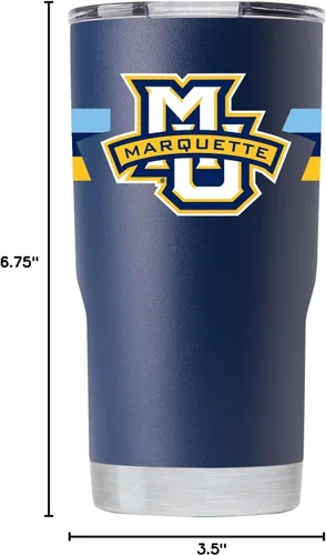 Vista 6 de Gametime Sidekicks Marquette - Vaso azul marino de 20 onzas, con licencia oficial, acero inoxidable 18/8, doble pared, aislado al vacío, logotipos