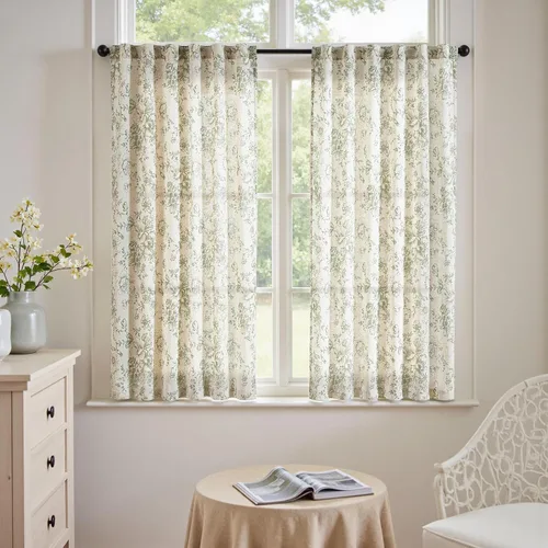 Vista 32 de Jinchan Cortinas de Mezcla de Lino con Estampado Floral para Sala de Estar, 84 Pulgadas de Largo, Cortinas con Bolsillo para Varilla y Tab Trasera