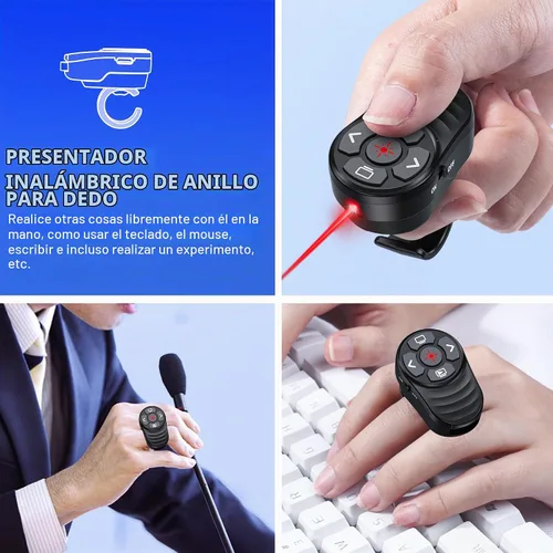 Vista 4 de Presentador inalámbrico USB tipo C con láser, control remoto de presentación, anillo para el dedo, clicker de PowerPoint, avance de diapositivas