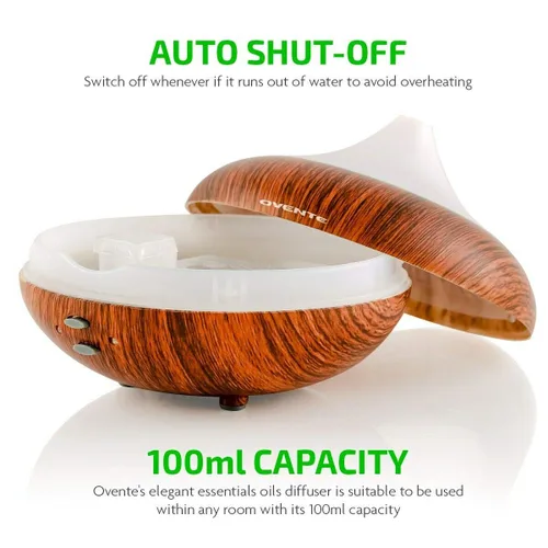 Vista 4 de OVENTE Difusor de aromaterapia de aceite esencial de 3.38 onzas con humidificador de aire frío y luces LED, tecnología de humidificador ultrasónico