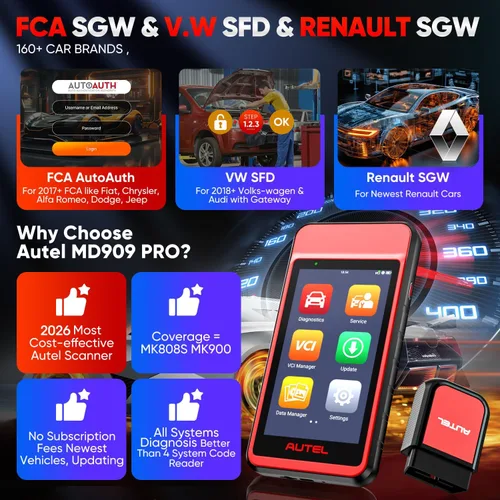Vista 7 de Autel Escáner MaxiDiag MD909 PRO OBD2, lector de códigos de automóvil MD909PRO 2026, herramienta de diagnóstico de todos los sistemas, 11 servicios