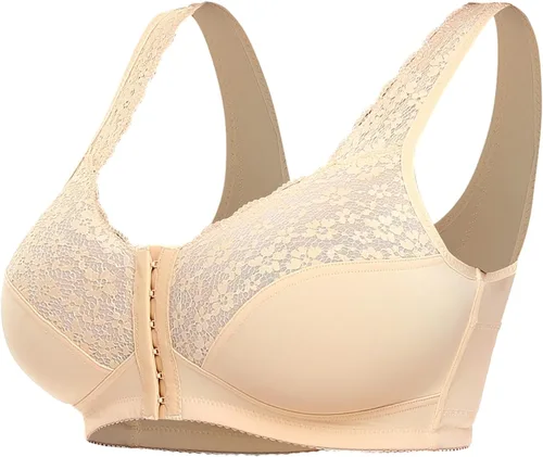 Vista 7 de Everyday Comfort - Brasier de postura con cierre frontal para mujer, sin varillas, sin relleno, con correa de encaje ancha