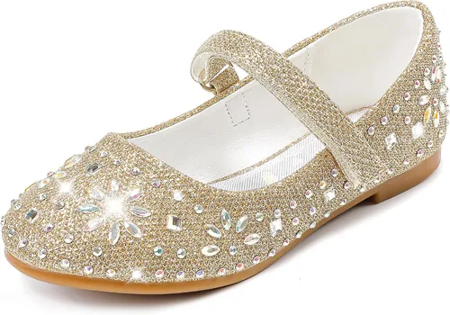 Vista 9 de Furdeour Zapatos de vestir para niñas, zapatos de ballet de princesa con purpurina para boda, fiesta, boda, fiesta, dama de honor, zapatos planos