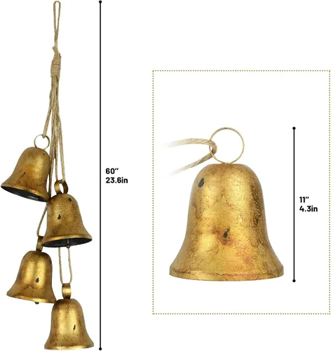 Vista 6 de Campana de vaca para decoración de Navidad, campanas doradas para árbol de Navidad, campanas decorativas, regalos de Navidad