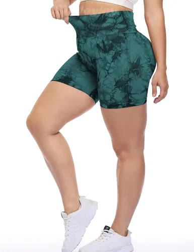 Vista 4 de VOYJOY Pantalones cortos de ciclismo de cintura alta para mujer, sin costuras, con contorno de sonrisa, para entrenamiento, yoga, con levantamiento