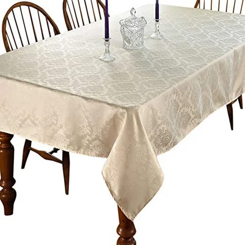 Vista 5 de Violet Linen Mantel de diseño damasco europeo dorado 60" redondo