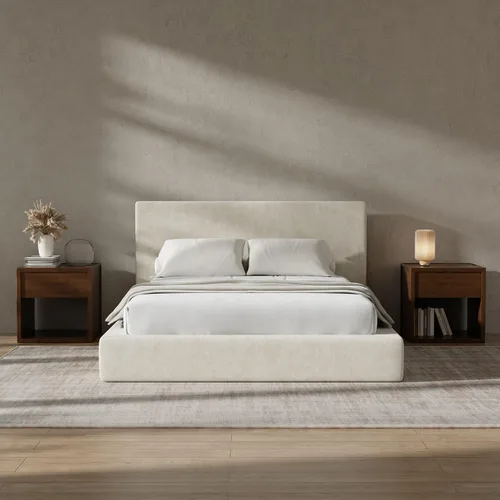 Vista 21 de RECCI Cloud - Base de cama Queen tapizada con cabecero, plataforma acolchada de espuma de 5 pulgadas, sin somier, fácil montaje (crema)