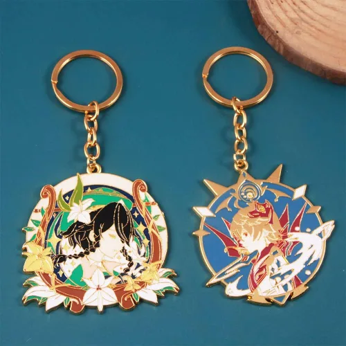 Vista 3 de Genshin Impact Cosplay Xiao - Llavero esmaltado con figura de anime regalos para niños y niñas en cumpleaños Halloween talla única