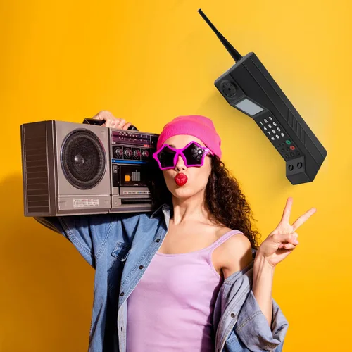 Vista 6 de Teléfono falso Prop Retro Teléfono, teléfono de los años 90 para el hogar (negro)