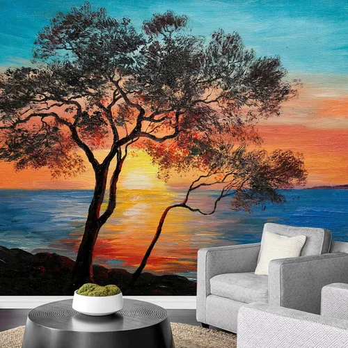 Vista 7 de wall26 Adhesivo mural removible para pared, isla tropical púrpura, playa, naturaleza, desierto, fotografía, realismo, paisaje rústico, decorativo