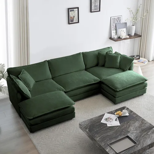 Vista 21 de KIVENJAJA - Sofá modular en forma de U extragrande tipo nube, chenilla moderna de 4 plazas con asiento profundo para sala de estar y oficina, con 2